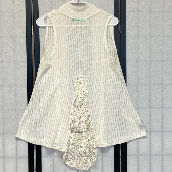 Maurices Sleeveless Stripe Crochet Drape Cardigan Vest Ivory L Boho Layering - Picture 6 of 14